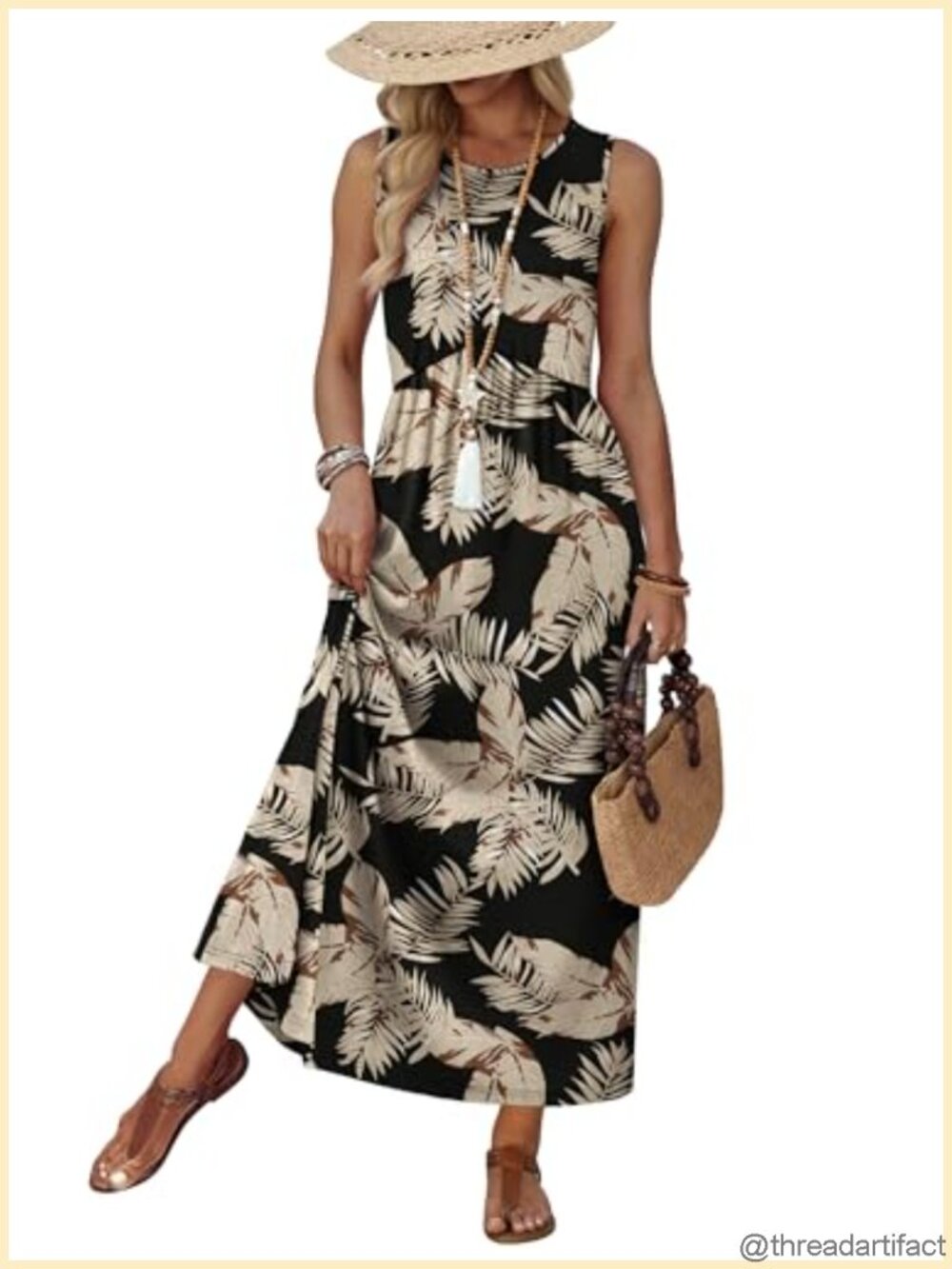 WIHOLL Babydoll Maxi Dress Sleeveless with Pockets Beach Vacation